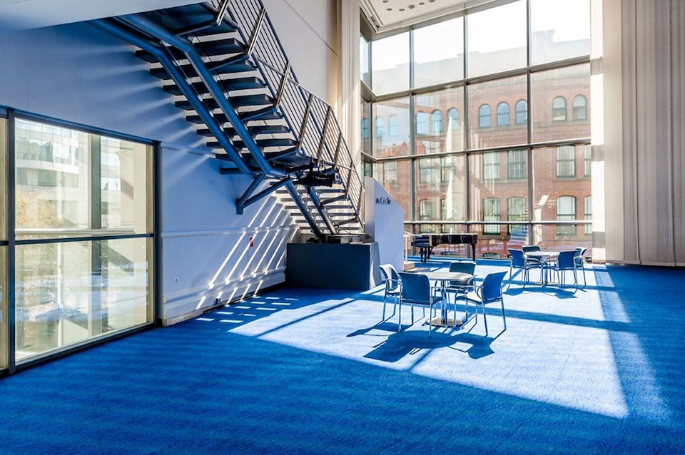 Hire The Bridgewater Hall  | Spaces Unlocked | blue hall with stairs